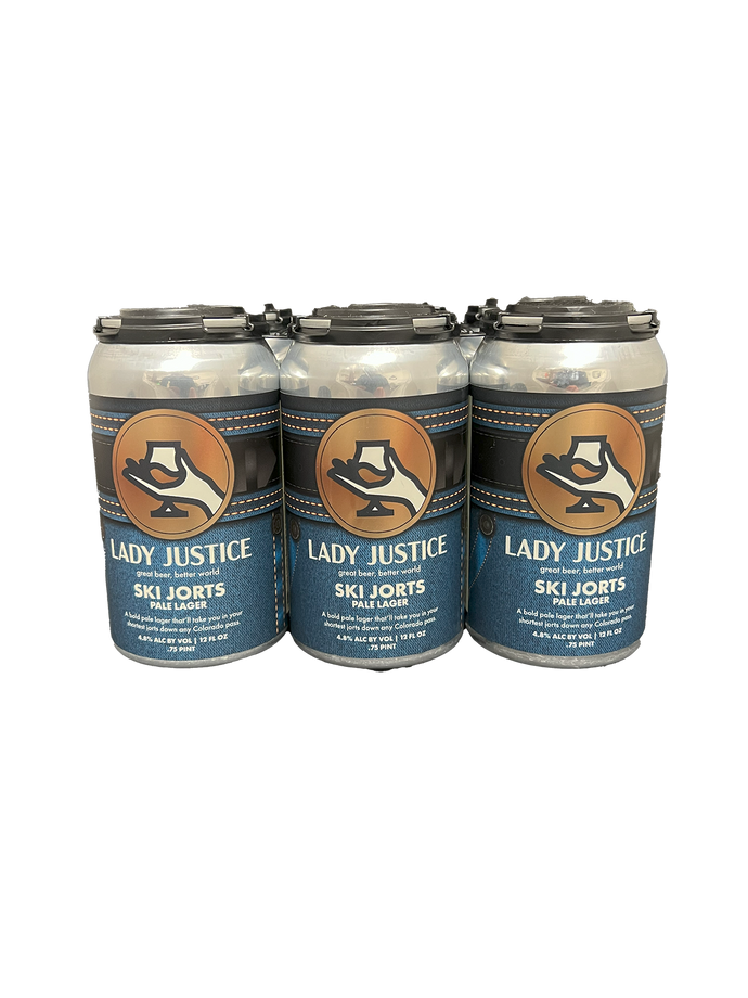 Lady Justice Ski Jorts Pale Lager 6 Pack Cans